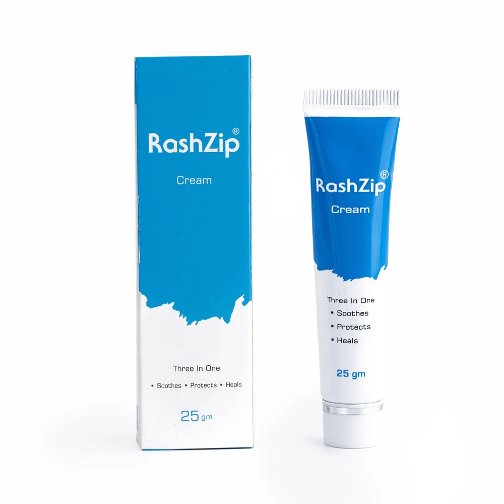 RashZip Cream 25 gm box and tube on white background